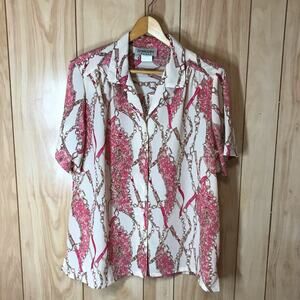 Donnkenny Woman Vintage Pink & Cream Button-Down Collared Short Sleeve Top 1X